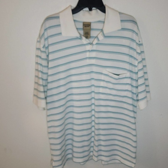 Scandia Woods Short Sleeve Pocket Polo Shirt Mens XLT Tall White Blue Striped - Picture 1 of 7